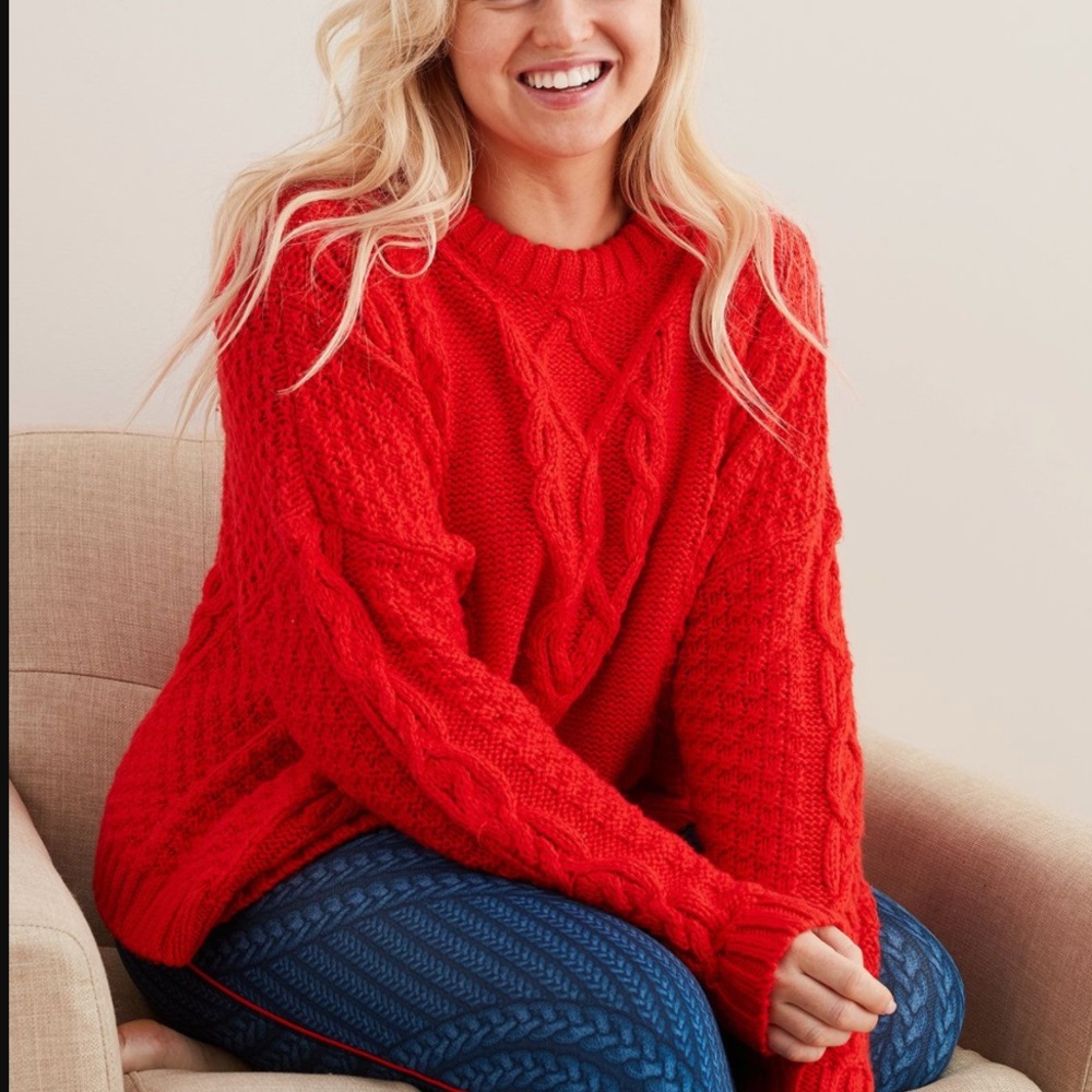 American Eagle Aerie Red Cable Knit Sweater